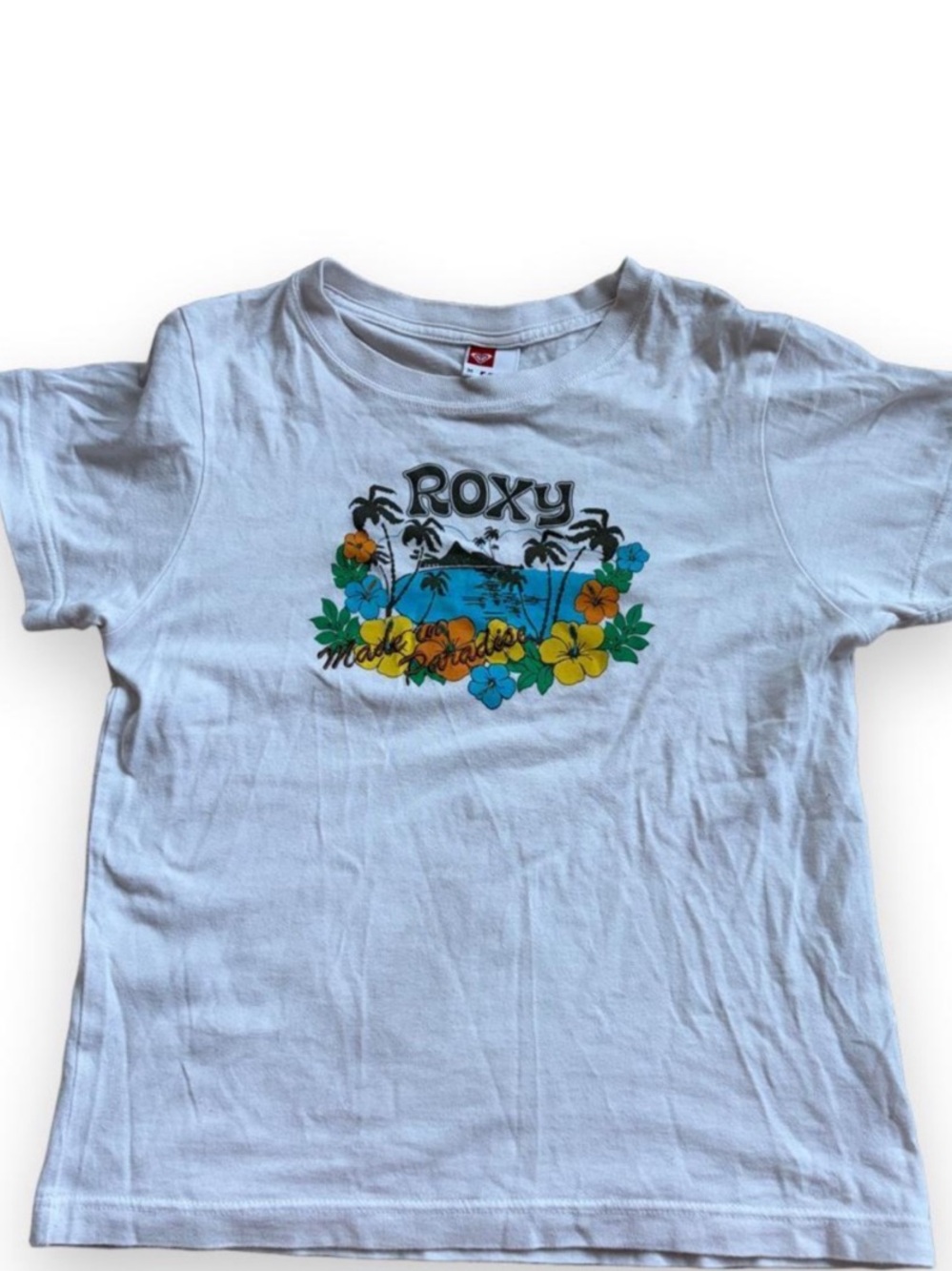 ROXY "Made in Paradise"  Hibiscus Floral Surf Graphic Short Sleeve Tee | Medium
